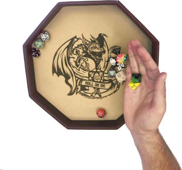 ROLL OR DIE- Dice Tray - 11.5" Octagon - for Dice, Board Games, Tabletop RPGs Like D&D (DND) 3.5 and 5e, Call of Cthulhu, Pathfinder,Shadowrun and Other Roleplaying Games - Image 6