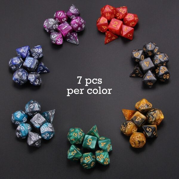 7 Sets (49PCS) Acrylic Polyhedral Dice Set for Dungeons & Dragons/RPG – Complete D&D/DND Dice Sets (D20, D12, D8, D6, D4 & 2×D10 [0-9 & 00-90]) with 7 Pouches - Image 3