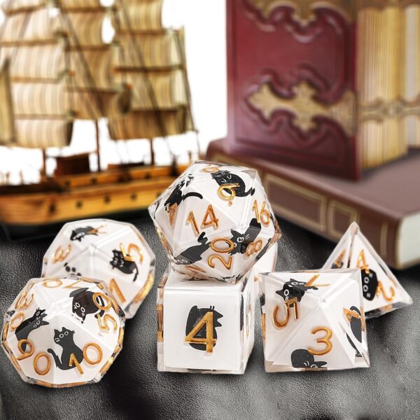 DND Dice Set 7-Pcs, Sharp Edge Cute Cat Style Resin Dice Polyhedral Resin Sharp Edge Dice for Roleplaying Games Dungeons and Dragons RPG MTG Table Games - Image 5