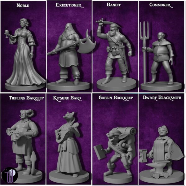 Wildspire 58 Fantasy Miniatures Set Townsfolk Characters for DND Miniatures Bulk 28mm Dungeons and Dragons Miniatures | for DND Minis and D&D Miniatures I Character Sheets & Quests - Image 5