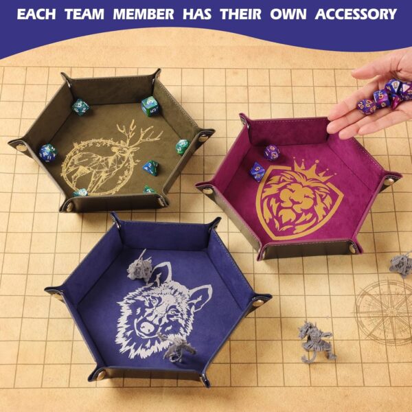 6 Pcs DND Dice Tray with Animals Pattern for RPG D&D Table Games - Folding PU Leather and Velvet Rolling Holder Storage Box - Image 7