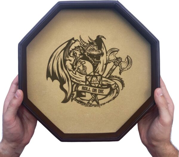 ROLL OR DIE- Dice Tray - 11.5" Octagon - for Dice, Board Games, Tabletop RPGs Like D&D (DND) 3.5 and 5e, Call of Cthulhu, Pathfinder,Shadowrun and Other Roleplaying Games - Image 5