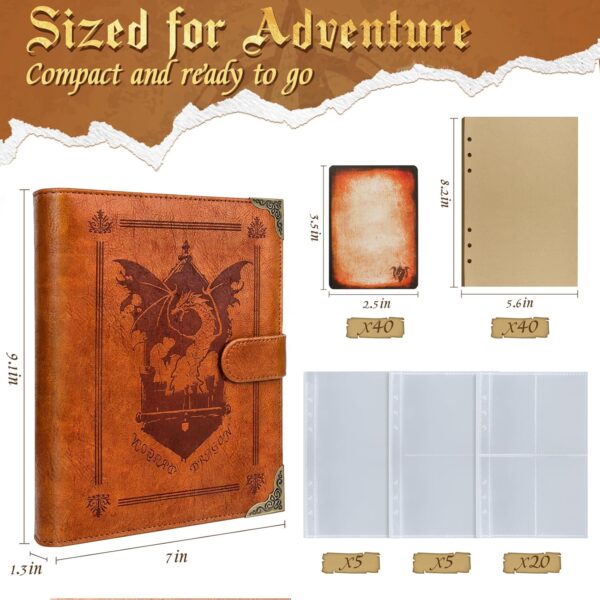 Byhoo DND Spell Card Holder Leather Spellbook for Dungeons & Dragons notebook with 30 Sleeves for Spell Cards Writable Pages and Magnetic Closure A Must-Have for RPG & Board Games for Every Adventurer - Image 3