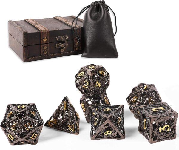 AncientDeer DND Dice Set 7 Pieces D&D Pure Copper Hollow Polyhedral DND Dice W/Gift Box & Dice Bag for DND RPG Explorers Savage World and Table DND Dungeons and Dragons Role Playing - Image 2