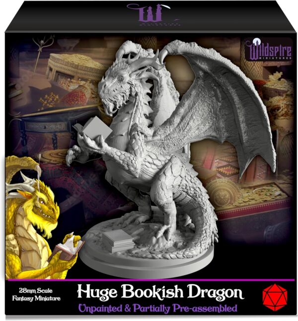 Fantasy Bookish Dragon Paintable DND Miniature Huge 6" D&D Dragon Mini 28-32mm Dungeons and Dragons Figure for Fantasy Tabletop Miniatures and Accessory, Partially Assembled for TTRPG - Image 2