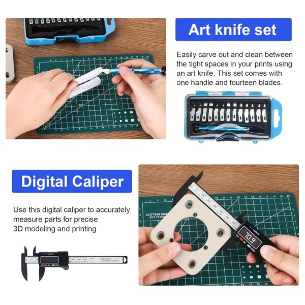 3D Printer Tools Kit, 3D Printing Accessory with 55Pcs Includes Deburring Tool, Caliper, Art Knife Set, Tube Cutter, Storage Bag Suitable for 3D Print Removing, Cleaning - Image 4