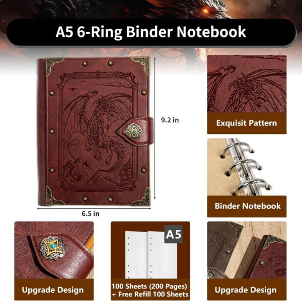 DUROTAN DND Dragon Journal Notebook,Unique A5 Binder 400 Page For Dungeons and Dragons Gift D&D Accessories Sketchbooks Daily Diary - Image 3