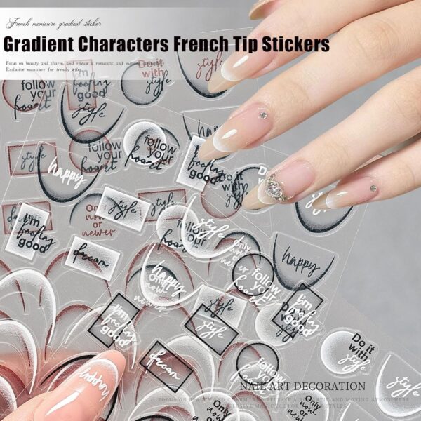 10 Sheets Letters French Nail Art Stickers, 3D Gradient Characters French Tip Stickers Self-Adhesive Nail Decals for Women DIY Nail Art Decoration Manicure 10 Colors - Image 3