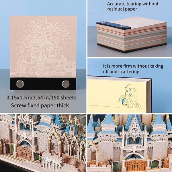 3D Memo Pad Art Sticky Notes, Fantasy Castle Notepad 3D Paper Card Craft Multicolor Self Sticky Note Pads Character Silhouette Desk Decoration DIY Creative Gift - Image 8