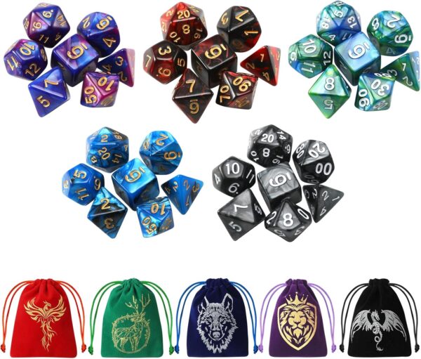 35Pcs DND Dice Set with 5 Colorful Animal Patterned Dice Pouches, Polyhedral Dice Sets for Dungeons and Dragons D&D TTRPG MTG Table Role Playing Games - Image 2