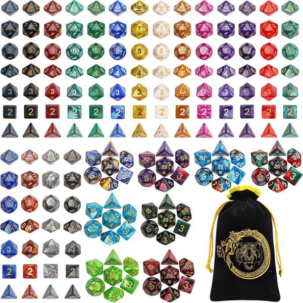 CiaraQ DND Dice Sets - 26 X 7 Polyhedral Dice (182pcs) with a Large Drawstring Bag Great for Dungeons and Dragons, Role Playing Table Game. - Image 2