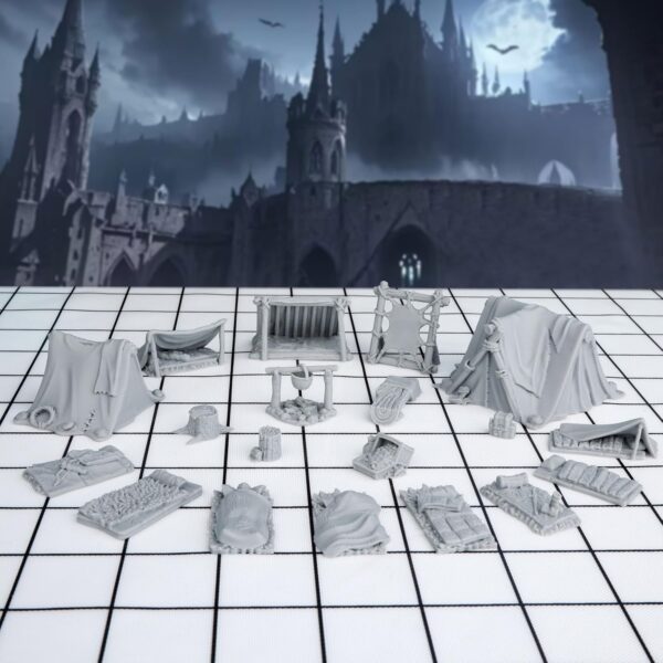 AUSPDICE 21pcs DND Camp Terrain Building Set – Unpainted Miniatures for Dungeons & Dragons, Warhammer, and Tabletop RPG Games - Image 2