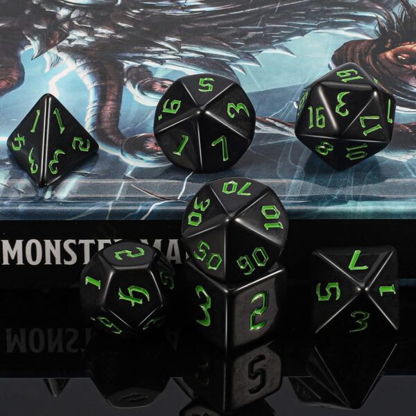 QMAY DND Dice Set -D&D Polyhedral Dice (7 Pcs) for Dungeons and Dragons (Pure Black) - Image 5