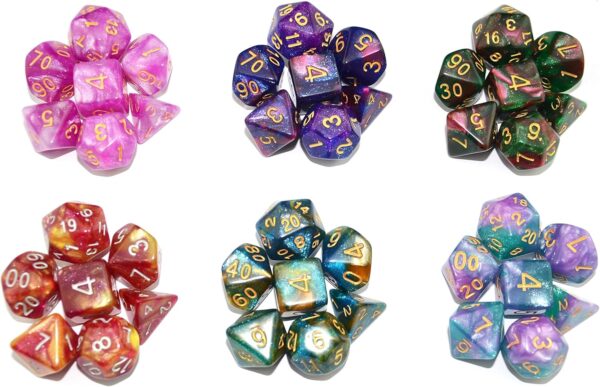 SmartDealsPro 6 x 7 Sets (42 pcs) Glitter Polyhedral Dice Sets with Pouches for DND RPG MTG Dungeon and Dragons Table Board Roll Playing Games D4 D8 D10 D12 D20 (6 Sets) - Image 5