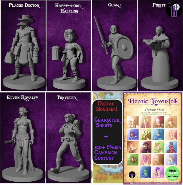 Wildspire 58 Fantasy Miniatures Set Townsfolk Characters for DND Miniatures Bulk 28mm Dungeons and Dragons Miniatures | for DND Minis and D&D Miniatures I Character Sheets & Quests - Image 6