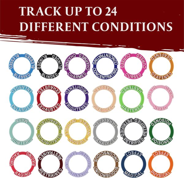 DND Miniatures Condition Markers - 96 Rings to Track 24 Different Status & Spell Effects for RPG/DND Minis Like Dungeons and Dragons 5th Edition & Pathfinder Perfect DnD Gifts & D&D Accessories Tokens - Image 3