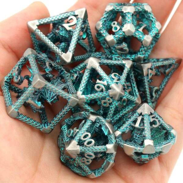 D&D Hollow Metal Polyhedral Dice Set for RPG and Tabletop Games - 3D Silver Blue - Image 5