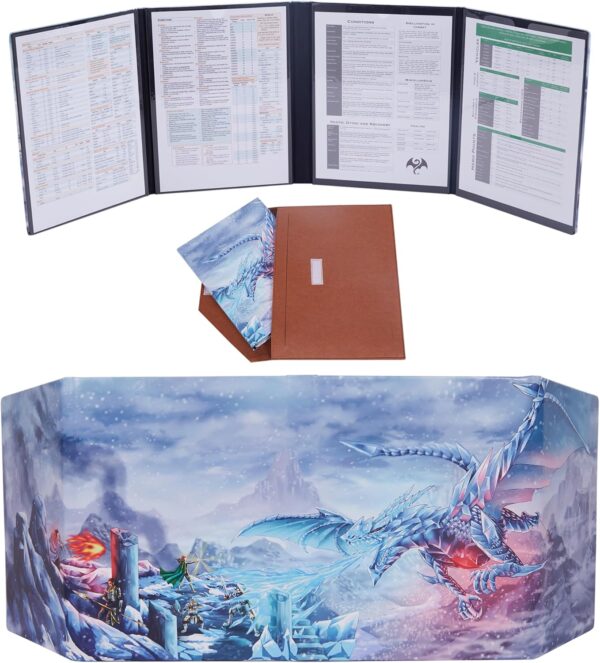 Thick DM Screen Faux Leather with Borderless, Wrinkle-free 4 Pockets, Full Print GM Screen Compatible with Dungeons and Dragons Master, Pathfinder, D&D, US Letter and A4 Usable, Sheets Not Included - Image 2