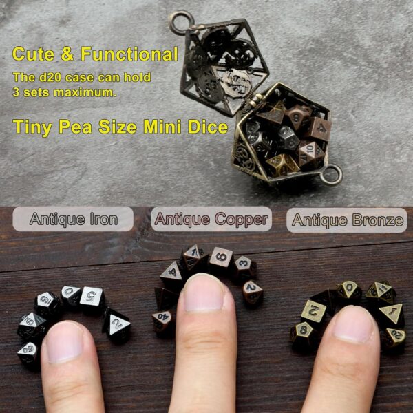 Haxtec Mini Metal DND Dice Set with Hollow Necklace Dice Case Antique Tiny Metal Dice Set D&D Keychain Portable 7PCS Dice Set - Image 5