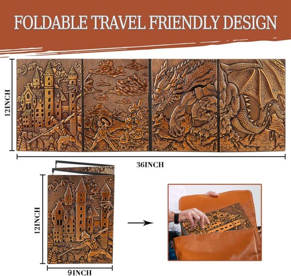 DND Dungeon Master Screen 3D Faux Leather,4 Panel Game Master Screen with Pockets DM Screen for DM Game Accessories Gift,Dungeons and Dragon,Pathfinder,D&D - Image 6