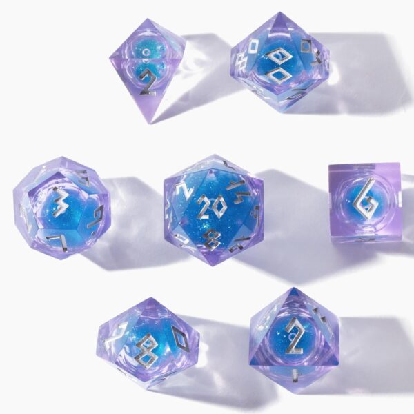 HEIMDALLR Liquid Core Dice Set with First Ever LED Display Case - 7-PC Hand-Painted Sharp Edge DND Dice Set with Gift Dice Box - Resin Dungeons and Dragons Dice Set (D&D Dice Set) (Starshimmer) - Image 3