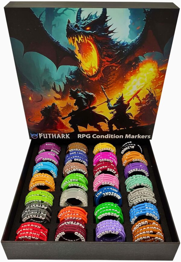 Futhark DND Condition Rings Set: Eliminate Confusion with 112 Vibrant DND Condition Markers for Dungeons & Dragons and RPGs in Exceptional Box - DND Accessories - Great DND Gift! - Image 2