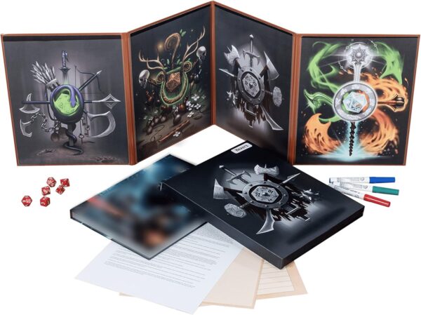 Hexers Game Master Screen, Compatible with Dungeons and Dragons, DND DM Pathfinder RPG Role-Playing, 4 Customizable Panels Inserts Included That Slide into The Pouches, Dry Erase Tracker Sheet - Image 9