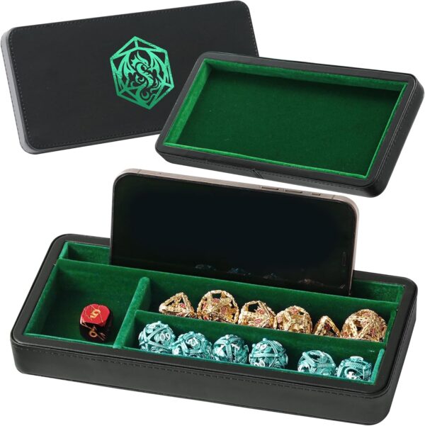 Sanctum Dice Box - Premium Case & Dice Tray for DND - Phone/Pen Slot, Magnetic Lid and Storage for your Sets, Mini's and More - Felt-Lined Vault Holder for D&D and RPG - Image 2