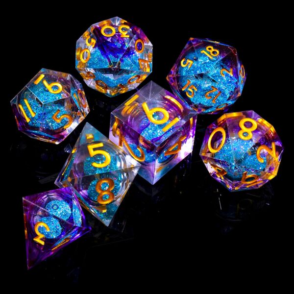 Liquid Core DND Dice Set, 7pcs Sharp Edge Dice for Role Playing Dungeons and Dragons Ttrpg with Gift Box, Handmade Resin D&D Dice RPG Role Playing Games Dice Set(Purple&Blue Quicksand) - Image 8