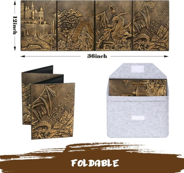 DND Dungeons Master Screen, DNDND Faux Leather 3D Embossed Four-Panel with Pockets for DND Dungeons and Dragon Tabletop Game (Brass) - Image 3