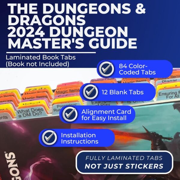 Book Tabs for The Dungeons & Dragons 2024 Dungeon Master's Guide. Laminated, Durable, Color-Coded Repositionable Tabs (Book not Inlcluded) - Image 3