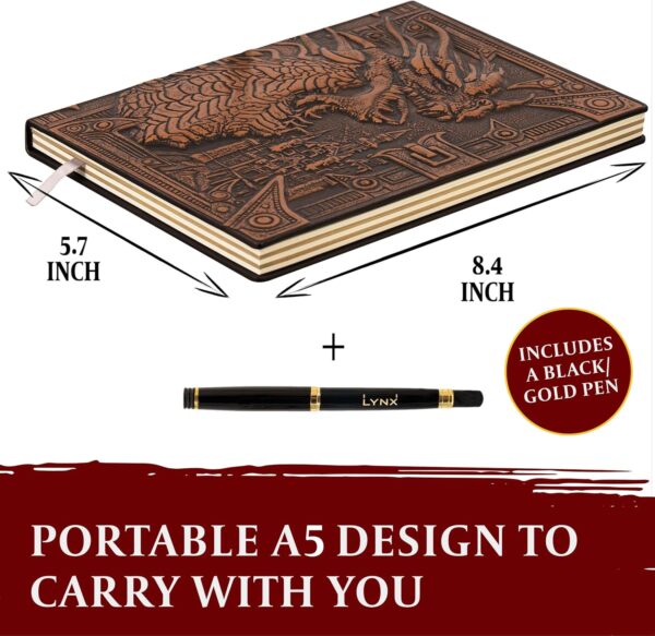 DND Notebook / Journal, Unique 200 Page Book with 3D Bronze Dragon Embossed Faux Leather Cover with Pen- Ideal for Dungeons & Dragons / D&D. Great RPG Accessories Gift for DM's & Players, Men or Women - Image 4