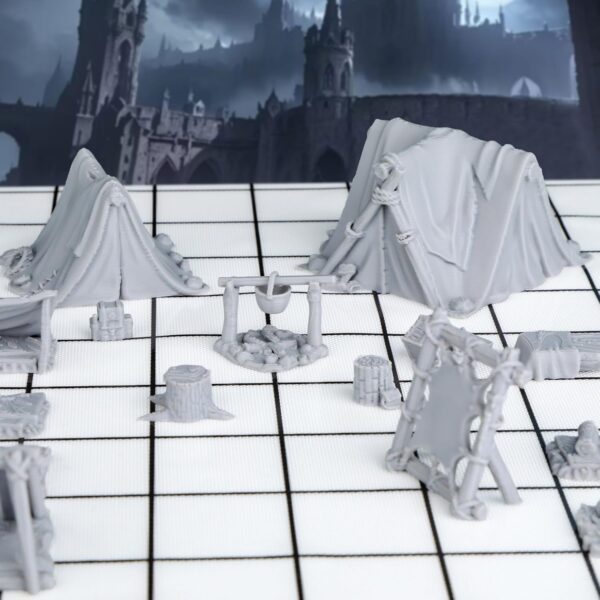 AUSPDICE 21pcs DND Camp Terrain Building Set – Unpainted Miniatures for Dungeons & Dragons, Warhammer, and Tabletop RPG Games - Image 4