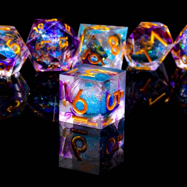 Liquid Core DND Dice Set, 7pcs Sharp Edge Dice for Role Playing Dungeons and Dragons Ttrpg with Gift Box, Handmade Resin D&D Dice RPG Role Playing Games Dice Set(Purple&Blue Quicksand) - Image 5