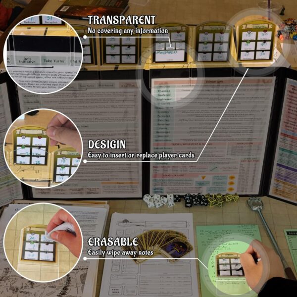 DND Initiative & Combat Tracker Set of 6PCS Erasable Acrylic Top on Screen with Character, Monster Insert Cards DM Tools, Accessories for Dungeons and Dragons, Pathfinder, TTRPGs - Image 5