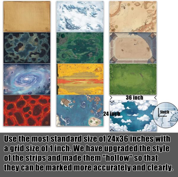 6 Pack DND Map 12 Terrain 24x36,1 Inch Grids Dry Erase Battle Mats,Lay Flat Easier Clips,Double-Sided for The Dungeons & Dragons Role Playing Tabletop Game. - Image 3