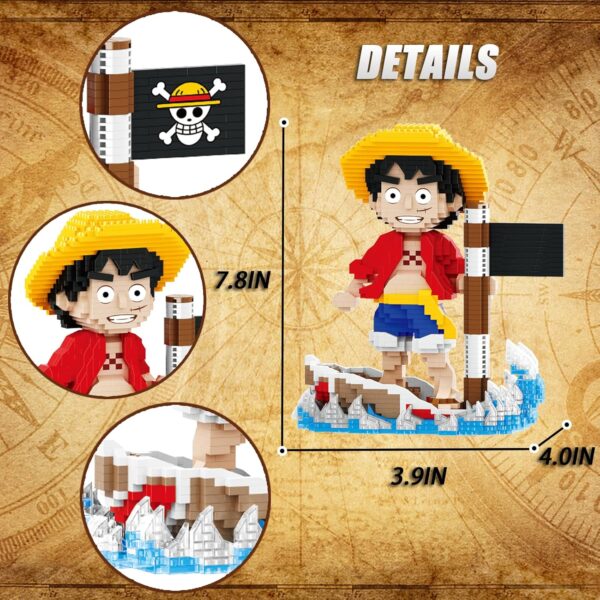 One Piece Anime Figure Monkey D.Luffy Building Kit, Classic One Piece Merch Hero Character Statue Stacking Blocks Not Compatible with Lego, Creative Christmas Decor Gift for Kid, Adult (1745PCS) - Image 4