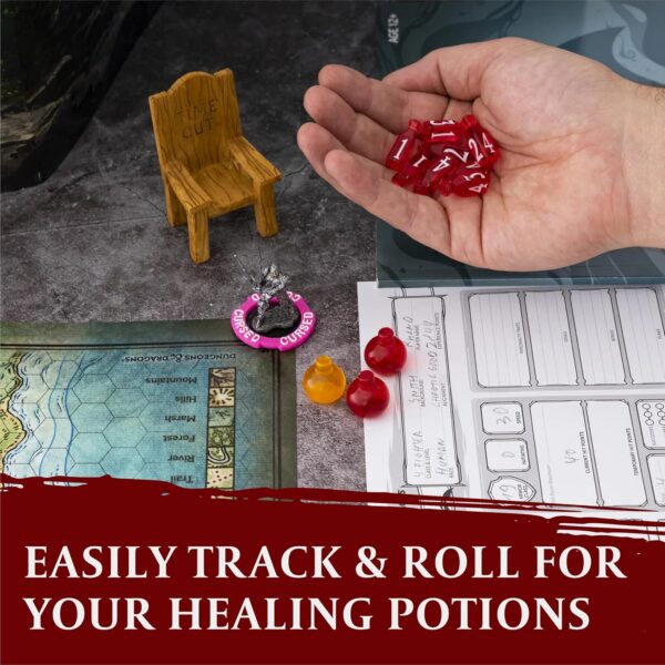 15 DND Healing Potion Tokens and Each Potion Level Has a Color Matching D4 Dice Set to Easily Track & Roll for Your D&D Potions - Dungeons and Dragons Role Playing Gift RPG Accessories Markers - Image 5