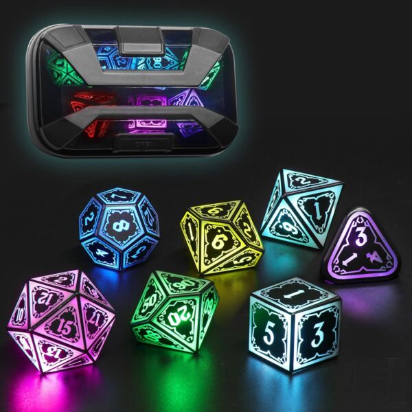 Wireless Light Up Dice Set D&D RGB for Dungeons and Dragons,Cool LED DND Dice with Charging Box Rechargeable 7 Color Polyhedral Role Playing Dice for DND Gifts RPG(Astral Shard Black) - Image 2