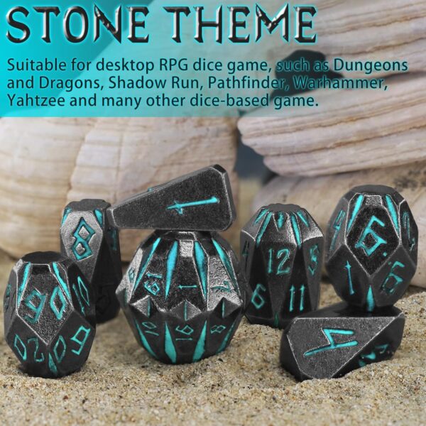 Dungeons and Dragon Dice of 7, Metal Dice Set D&D Polyhedral DND Dice Set with Cardboard Box Unique Cool Stonehenge Theme RPG Dice for Role Playing Games Gifts (Blue) - Image 8