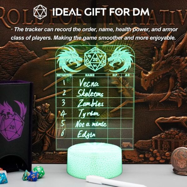 DND Initiative Tracker for DM, Unique Erasable Acrylic Light with Pen, Fantasy D&D Combat Health Tracker, Dungeon Master Tool for Dungeons and Dragons 5e Gifts Pathfinder Tabletop RPG Accessories - Image 4