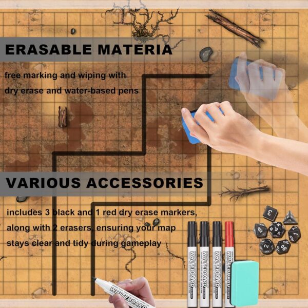 DND Map 32 Terrain 24” x 36",17” x 17",13” x 17" Double Sidedv Grids Dry Erase Battle Mats for Dungeons & Dragons Game with Dice Set,Clips,Eraser,Markers - Image 4