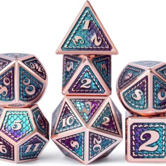 DNDND Metal D&D Dice Set,7 Pieces Dragon Scale Metallic D&D Die with Gift Metal Case for Dungeons & Dragon Game (Teal and Purple with Copper Edge) - Image 2
