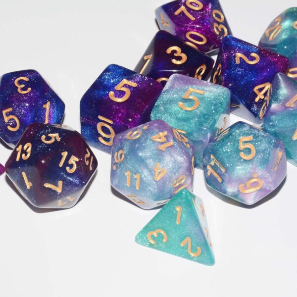 DND Dice 2 X 7Sets, 14Pieces Glitter Sparkle Cosmic Mixed Polyhedral DND Dice for RPG MTG Table Game Dice - Image 3