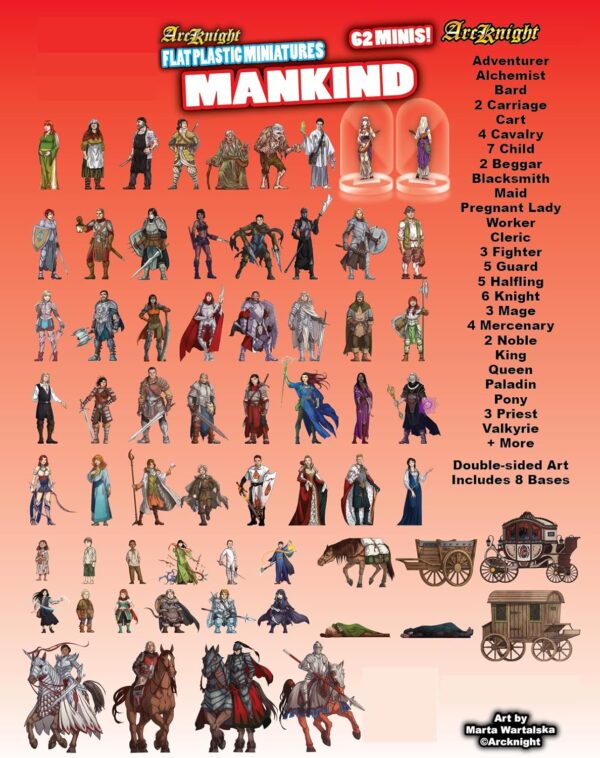 Arcknight Flat Plastic Miniatures: Mankind; 62 Unique Human-Themed Minis for DND 5e and Pathfinder; Affordable, Skinny Figurines for Dungeons and Dragons and Other Tabletop RPG Games - Image 3