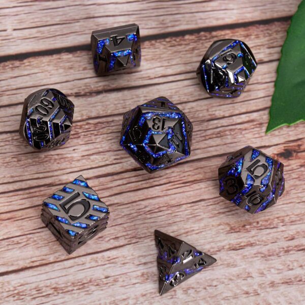 Metallic Glitter Stripes D&D Dice Set,7 PCS Polyhedral Dice with Gift,RPG Metal Dice Set Dungeons and Dragons Tabletop Game (Black Nickel Sapphire Blue) - Image 6