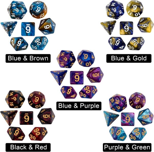 DND Double-Colors Polyhedron Dice Set for Dungeons and Dragons D&D RPG MTG Table Games D4 D6 D8 D10 D% D12 D20 25 Colors Dice with 1 Large Flannel Bag, 25 x 7 (175 Pieces) - Image 3