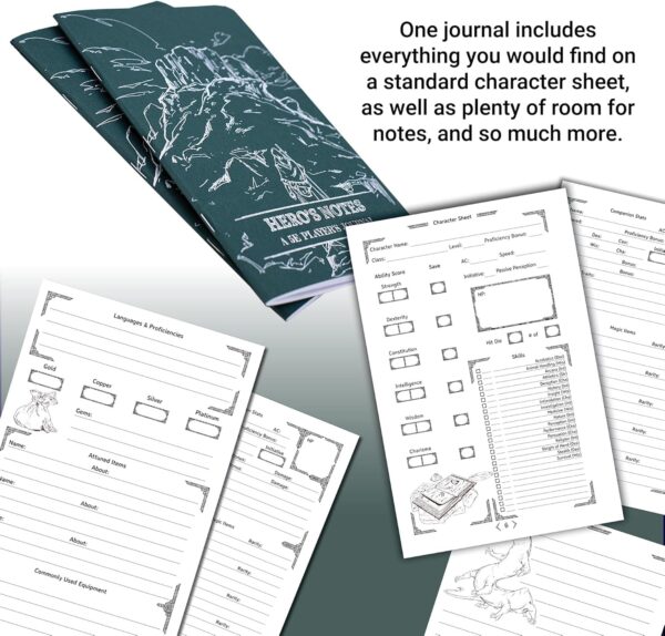 DUNGEON CRAFT Players Journals Detailed RPG Character Notebook: Green, for Dungeons and Dragons Fifth Edition Roleplaying Campaign Notebook - 3 Pack 5.63x8.27 Inch - Image 3