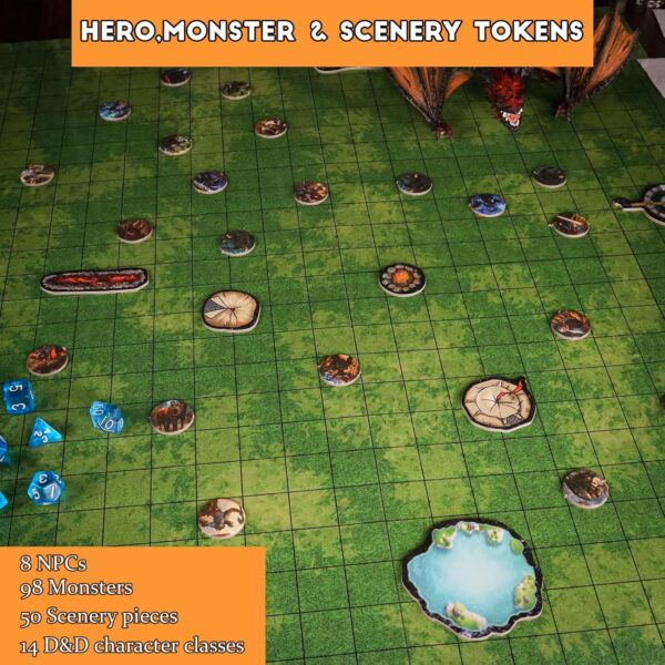 CZYY Foldable Battle Mat with DM Screen, Game Tokens, Dice Set, Markers - 2-Sided Wet & Dry Erase Terrain, Ultimate DND Starter Set, Accessories, Gift for Dungeon Master & Player - Image 6