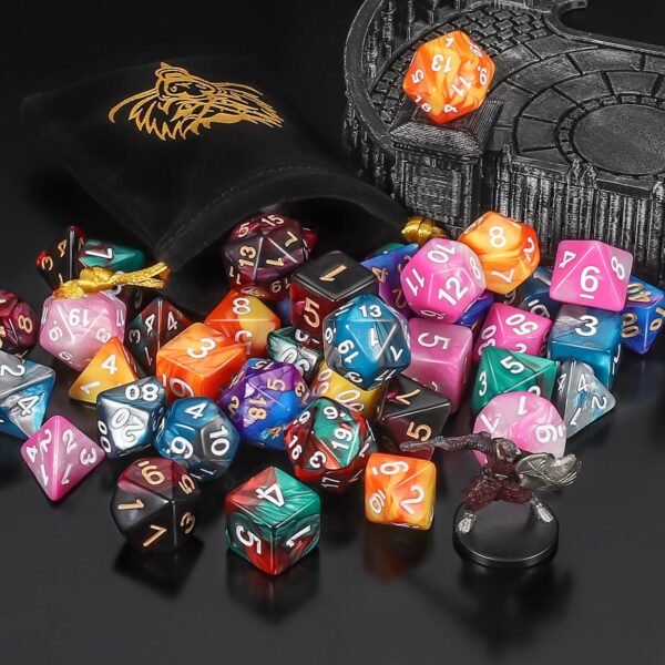 QMay DND Dice Sets - 6 X 7 Polyhedral Dice (42pcs) with 6 Drawstring Bags for Dungeons and Dragons, RPG, MTG,Role Playing Table Game - Image 9